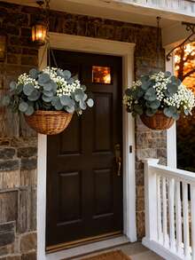 12件套人造花套装，包括仿真尤加利叶花束、白色满天星花束，触感逼真，适用于婚礼花艺布置、派对家居装饰、花卉布置、婚礼装饰以及花园装饰、婚礼装饰和母亲节等场合。 - 彩色 - 查看 4