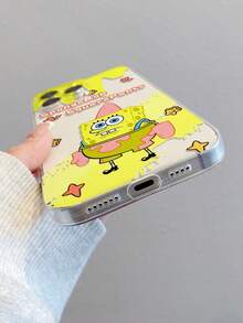 SPONGEBOB 1个极简海绵宝宝拼布爱心星星涂鸦图案防震透明手机壳，适用于三星/11/12/12 Pro Max/14 Pro Max/15/15 Pro/16/16 Pro Max 及其他型号 - 彩色 - 查看 7