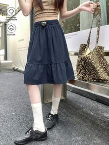 Japanese Style Casual Black A-Line Skirt With Pockets, Minimalist Design, Age-Reducing Skirt Spring - Navy Blue - View 6