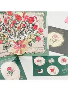 优雅粉色玫瑰3D立体贺卡，花卉设计——母亲节、生日、婚礼、周年纪念日的完美之选——送给妈妈、奶奶、妻子或植物爱好者的理想礼物 - 彩色 - 查看 7