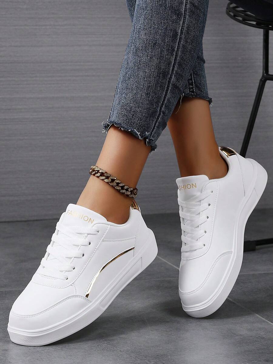Gold-Rimmed, Ultra-Stylish Women's Sneakers With A Comfortable Feel And Simple, Elegant Color Scheme ,Zapatillas Elegantes De Mujer,Zapatos De Mujer - 金色 - 查看 1