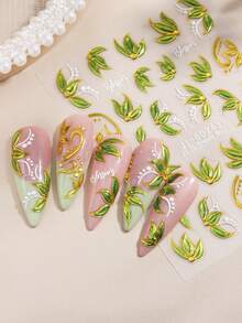 5D闪亮绿色山茶花美甲贴纸浮雕花叶植物美甲装饰高品质防水自粘贴纸DIY美甲沙龙用品 - 彩色 - 查看 6