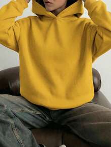Thiết kế tối giản, áo hoodie dài tay rộng rãi, màu trơn thoải mái dành cho nữ, phù hợp cho mùa thu/đông, là món đồ không thể thiếu trong tủ quần áo, trang phục thường ngày, công sở và giải trí, áo kiểu casual giúp thon gọn vóc dáng, áo sweatshirt mềm mại và thoải mái, đồ cần thiết cho kỳ nghỉ, trang phục mùa xuân/đông dành cho nữ, áo khoác ngoài dành cho nữ, áo hoodie thời trang dành cho nữ. - Màu vàng - Xem 3