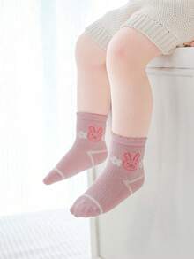 5双儿童春秋季袜子，可爱兔子图案，荷叶边装饰，适合婚礼季和生日派对穿着 - 彩色 - 查看 4