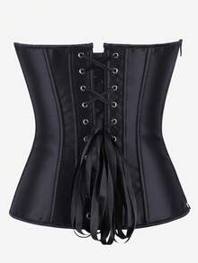 Overbust Corset Bustier, Casual Corset Top, Upright Posture, Slimming, Zipper Closure, Solid Color - Black - View 9