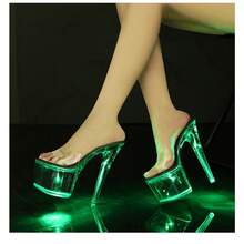 17cm Glowing Platform Heels For Women Transparent Crystal Sole Luminous Sandals Nightclub Party Pole Dance Runway Shoes - 綠色 - 查看 3