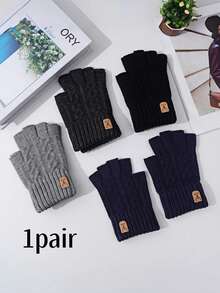 1 Pair Winter Warm Touchscreen Gloves - Wool & Down Filled Half Finger Gloves With Elastic Wrist Strap, Unisex Outdoor Cold Weather Gloves - Multicolor - View 9