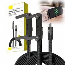 Cable de carga rápida trenzado de 240W con soporte para teléfono incorporado, nuevo cable de carga USB-C a USB-C en forma de T duradero 2026, cable de carga con soporte plegable para teléfono (Negro-1 paquete) - paquete de 2 negro - Ver 10