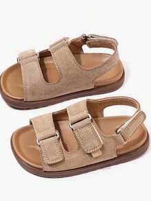 1 Pair Children's Flat Non-Slip Adjustable Strap Sports Sandals, Fashion Versatile Beach Shoes For Girls - Khaki - View 4