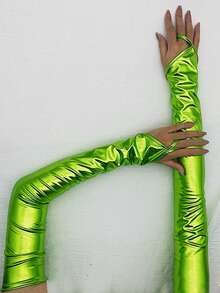 Một đôi găng tay ngắn hở ngón bằng da bóng dành cho nữ, phụ kiện thời trang, găng tay da phủ lớp phản quang sáng màu cho mùa hè. - Nhiều màu - Xem 9