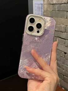 Ốp lưng Wave Ripples 1 chiếc thời trang đính đá lấp lánh, chất liệu kim loại, họa tiết lá màu sắc bắt mắt, tương thích với iPhone 13 Pro, 14 Pro, 16 Pro Max, 16, 14/15 Plus, 16 Plus - Màu tím - Xem 3