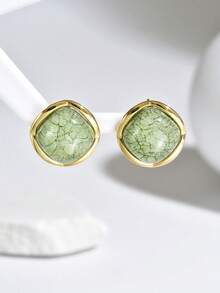 1 Pair Cracked Texture Geometric Square Stud Earrings, Minimalist Chic Earrings, Versatile Elegant Earrings Suitable For Women, Party, Daily Wear, Holiday Gift - Golden Yellow Earrings - View 10