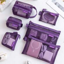 6个透明网眼零钱包，3D便携式卡包，化妆品收纳袋，不含充电器 - 彩色 - 查看 5