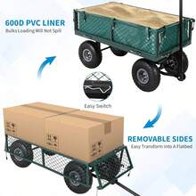 Carro de jardín, vagón de carga convertible con ruedas neumáticas de 10" y asa 2-en-1 para trabajo en el patio, 440 libras, acero resistente - Verde - Ver 3