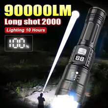 1pc High Power Long Range LED Flashlight, Tactical Light With LCD Battery Display, USB Rechargeable, Adjustable Zoom, Camping Lamp - As Shown In the Figure - View 7