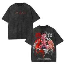 Unisex Anime Vintage Washed Graphic T-Shirt  Oversized Casual Man Women Short Sleeved Tee Y2k Clothes Tops Harajuku - Black - View 7