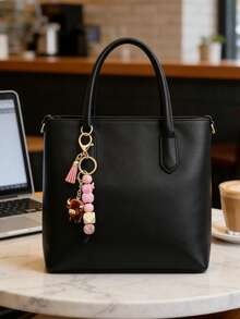 1个仿皮珠流苏钥匙扣，可爱短款钥匙圈，卡通朋克风动物主题龙虾扣亚克力吊坠，汽车钥匙链，硅胶珠流苏，背包配件，汽车钥匙，防丢链 - 适用于汽车钥匙、背包和手提包，也是节日和生日礼物的绝佳选择 - 彩色 - 查看 8