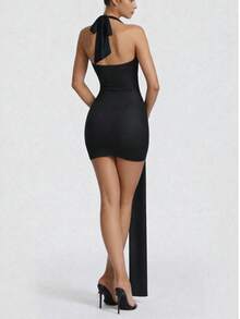 Fashion Sexy Elegant Short Spaghetti Strap Bodycon Dress Summer Ruched Dress Brown Evening Cocktail Party Dress For Women Clothes - Black - View 4