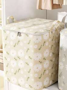 1个大容量雏菊图案无纺布衣物/被褥收纳袋，防尘防潮，搬家袋 - 黃色 - 查看 6