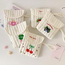 1Pc Cartoon Embroidery Portable And Compact Button Flip Bag With Lipstick, Sanitary Napkins, Earphones, Charging Cables, Storage, High-End Feel, Embroidered Craftsmanship, Small Square Bag, Blusher Storage Bag Women Sanitary Storage Bag ,Napkin Storage For Travel Daily Lifte ,Wedding Gift Bridesmaid Gift ,Valentine's Day Gift ,Birthday Day Gift - Multicolor - View 4