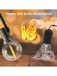 30M Festoon Lights Outdoor - G40 Garden String Lights With 52 (50+2) Shatterproof LED Bulbs, Mains Powered, IP45 Waterproof Outdoor Lights For Patio, Backyard, Party, Wedding [Energy Class E] - 黑色 - 查看 4
