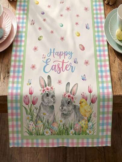 Runner da tavolo di Pasqua, tovaglia con stampa ad acquerello di conigli e uova, stile fattoria, decorazione Ins, impermeabile e anti-olio, facile da pulire, essenziale per feste e raduni familiari, decorazione primaverile, runner da tavolo di alta qualità stampato, per elevare l'atmosfera del tavolo da pranzo, perfetto per servizi fotografici