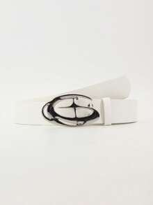 1pc Cross Star Buckle Belt, Korean Style Waist Decor Casual Versatile Smooth Buckle Belt, Unisex - A - View 10