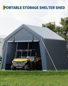 Cobertizo de Almacenamiento Exterior de 3x3m con Base, para Motocicletas y Herramientas de Jardín - Gris - Ver 6