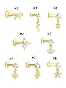 1pc S925 Sterling Silver & 14K Gold Flat Nose Stud, 18G Cartilage Tragus Helix Earring Jewelry, Internal Thread Lip Nose Ring Suitable For Women - Yellow Gold - View 2