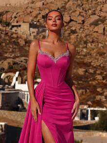 ADYCE Đầm dài nữ đính sequin cổ chữ V sâu, eo cao, có thắt lưng, thích hợp dự tiệc trang trọng, màu đen thanh lịch, phù hợp cho khách dự đám cưới, tiệc tối trang trọng, dạ hội, lễ tốt nghiệp, ngày lễ tình nhân mùa xuân. - Màu Hồng Tươi - Xem 7