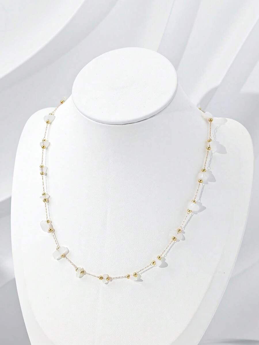 1件不对称造型手工石项链（宝石颜色和数量可能有所不同） - 白色 - 查看 1