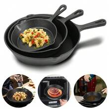 Set Of 3 Cast Iron Non Stick Skillet Griddle Cooking Pan Pre-Seasoned Frying Pan - Black - View 2