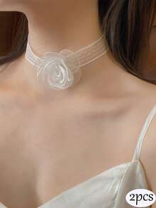 2pieces/1piece-Lace Sexy Butterfly Camellia Headband Retro High-End Headband Collar Neck Strap Helper Strap. - Multicolor - View 1