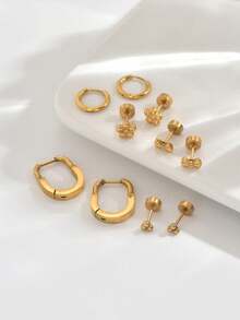 5对/10件套金色时尚耳夹耳环套装，百搭垂坠耳环，适合女性参加节日、音乐会及任何场合。 - 套裝耳環 - 查看 6