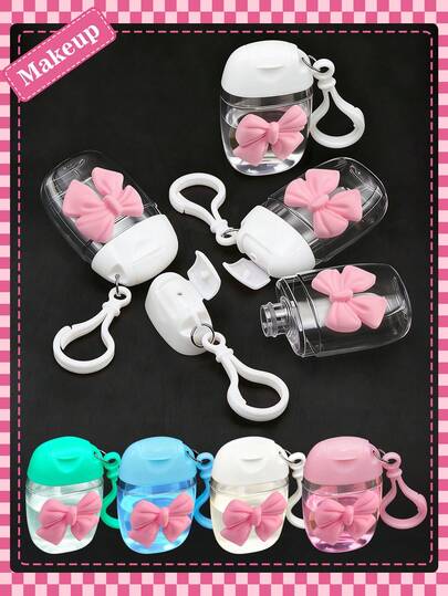 3pcs Pink Transparent Empty Bottles For Hand Sanitizer, 30ml, Portable With Keychain Hook, Pink Flip Cap, Comes With 3D Bow Design Hand Sanitizer/Perfume Bottle. Refillable Portable Empty Bottles For Liquids, Lotions, Creams, Travel Essentials, Suitable For Women, Mothers, Teachers, Friends, Students, Back To School, Valentine's Day Gift, Mother's Day Gift, 1oz
