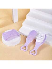 3pcs Newborn Baby Safety Brush Set, Infant Head Care MassageBrush Set, Baby Bathing Brush Set, Toddler Comb Set(Blue, Pink,White) - Multicolor - View 2