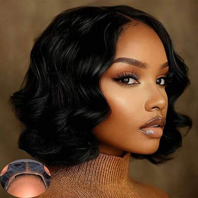 Wavy Bob Wig Human Hair For Women 13x4 Lace Front Wigs Human Hair Glueless Wigs Human Hair Short Bob Wigs Brazilian Body Loose Wave Wig For Daily Wear & Party & Holiday