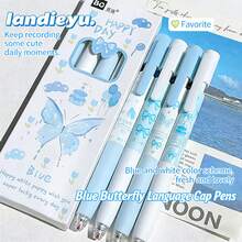 4pcsLan Dieyu Cap Cap Pen High Appearance Value Push-To-Write Gel Pen Student Exam Quick-Dry 0.5 Black Practice Pen Essential For School Term Start Back-To-School Gift - Black - View 8