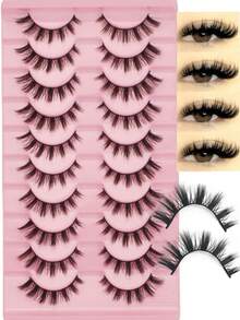 10 paires de faux cils en fourrure de vison moelleux, fins, épais, bouclés, styles naturels 3D, convenant pour les fêtes, le port quotidien, forme d'œil de chat, adaptés à diverses occasions - Noir - Voir 9