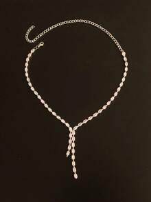 1 chiếc dây chuyền tối giản dành cho nữ, dây chuyền thời trang đính đá hình giọt nước màu trắng quyến rũ với tua rua. - Bạc - Xem 2