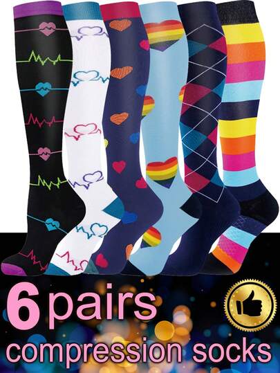 6 pares de calcetines de compresión para mujeres y hombres, de tubo alto, delgados y ligeros, transpirables, para correr, ciclismo, fitness, saltar la cuerda, leggings