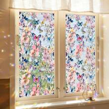 1/3 piezas Película de privacidad de ventana con efecto de vidrio de mariposa 3D y flor, efecto estático, colorido, bloqueo UV, decorativo para dormitorio, baño, hogar - Multicolor - Ver 9