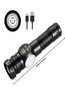 2/1件装耐用型变焦数字显示功率计手电筒，带COB侧灯，快速充电，防水，远射程照明。适用于徒步旅行、登山、车库维修以及各种场景下的家庭应急照明。 - 黑色的 - 查看 11