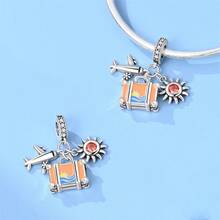 925 Sterling Silver Travel Collection-Red Bus Bead, New Adventure Bead, Capture The Moment Bead, Cat Bead, Sweet Departure Pendant, Travel Map Charm, Travel Pendant, Summer Travel Charm, Red Suitcase, Fun Suitcase Bead. Perfect For Sterling Snake Chain Bracelets, Necklaces, Bangles, Bead Chains, DIY Jewelry Crafting, And Luxurious Bestie Gifts. - Multicolor - View 2