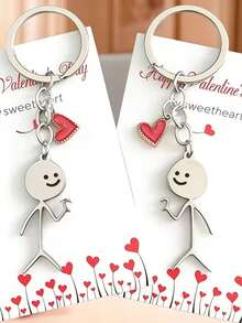 2pcs Or 4pcs Love Couple Keychains - Heart-Shaped Matching Pair With Male/Female Figures, Valentine's Day Gift Suitable For Backpacks, Car Keys, Bag Charms - Romantic Couple(Only Keychains Are Available, No Cards.) - Multicolor - View 3