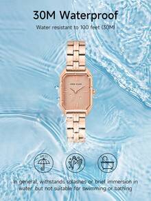 Anne Klein 女士方形小表盘腕表，时尚钢带休闲石英表，简约方形腕表，旅行礼物 - 玫瑰金 - 查看 5