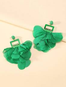 Bohemian Green Chiffon Petal Drop Earrings Handmade Layered Fabric Dangle Earrings For Women Tropics Vacation Beach Party Jewelry - E2846-green - View 2