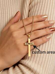 Customized Faux Pearl Peanut Clasp Necklace, Cross Necklace, Personalized Initial Necklace, Stainless Steel Jewelry, Short Necklace For Boy, Valentine's Day Gift - Multicolor 9 - View 1