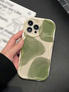 1pc Abstract Green Texture Letter Pattern Shockproof Scratch-Resistant TPU Soft Edge Full Coverage Phone Case, Compatible With IPhone 11 12 13 14 15 16 17 Pro Max Plus Pro Max Series, Minimalist Chic Style, Suitable For Commuting And Daily Use - Multicolor - View 1