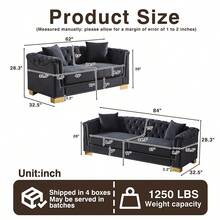 Chesterfield Velvet 3 Seater Sofa & 2 Seater Sofa Set, Moderm Sofa Couch Set With Rolled Arms And Button Tufted Back, Luxury Upholstered Living Room Furniture, Classic Modern Couch For Apartment Home Office, Deep Seat Sofa With Spring Cushions, Solid Wood Frame - 黑色 - 查看 2